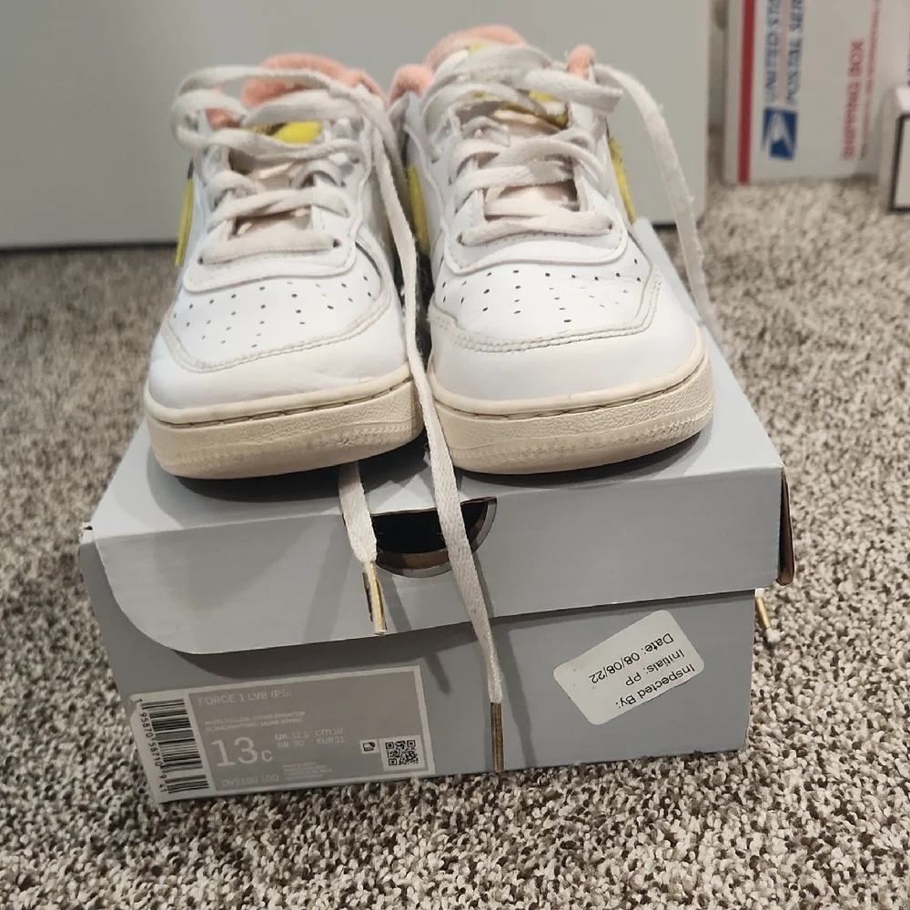 Nike Force 1 LV8 PS White and Yellow Sneakers